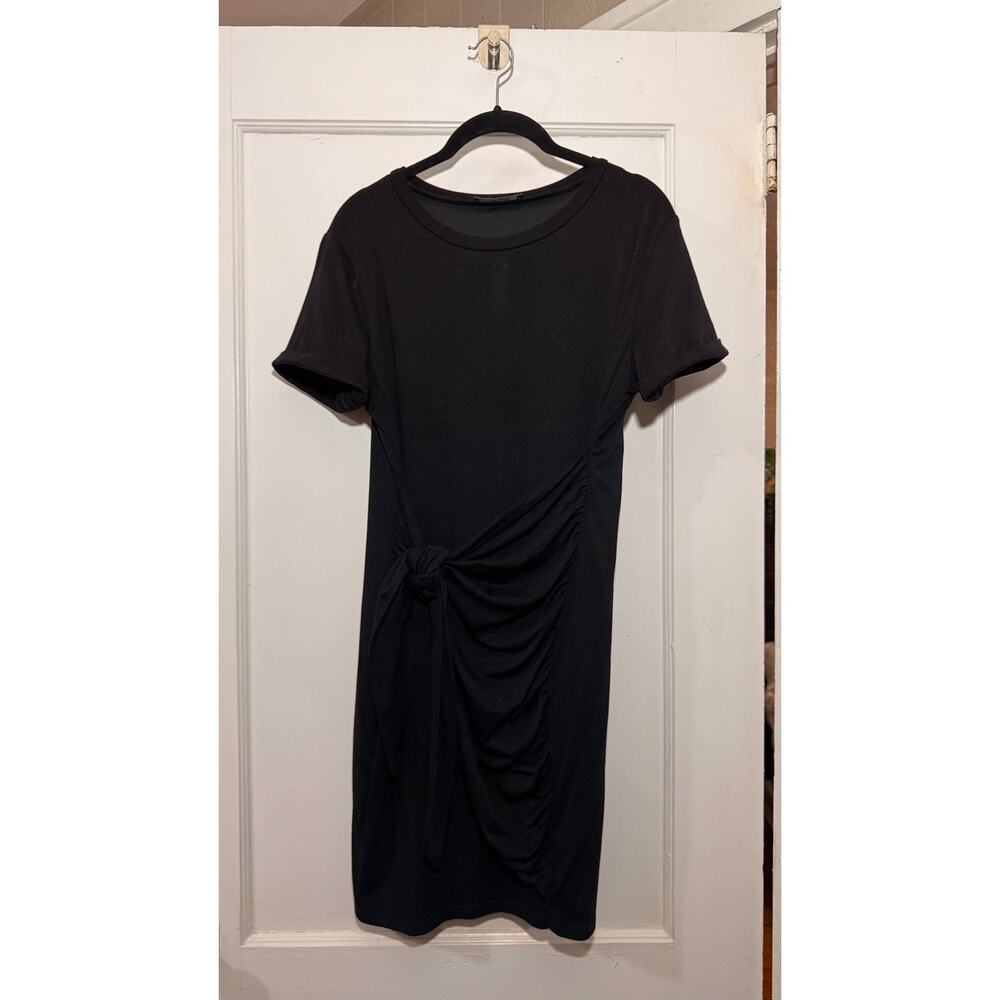 ILillusory Women's Black Solid Round Neck Short Sleeve Knot Sheath Dress M